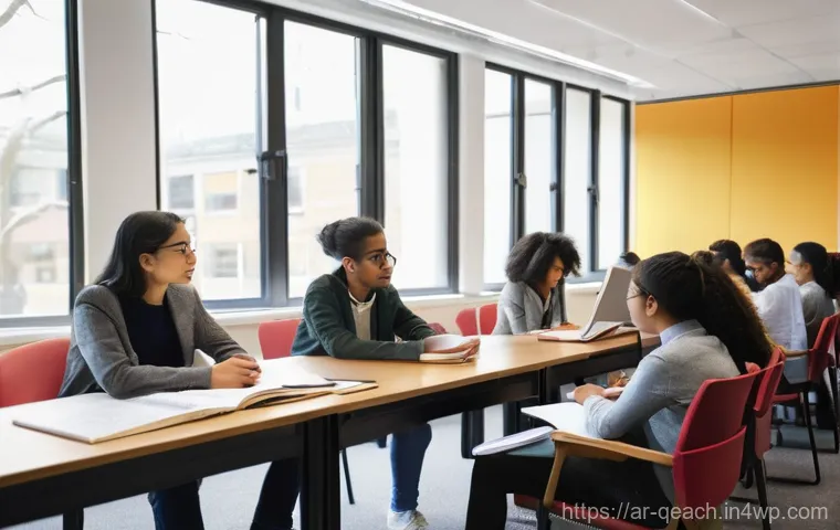 모듈식 교육과정의 피어 리뷰 - **Prompt 1: Collaborative Learning and Diverse Perspectives**
"A group of diverse university stu...